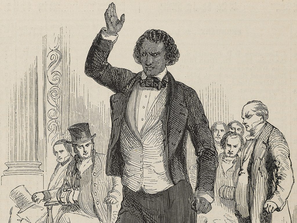 Engraving of Frederick Douglass on the lecture platform, c1846