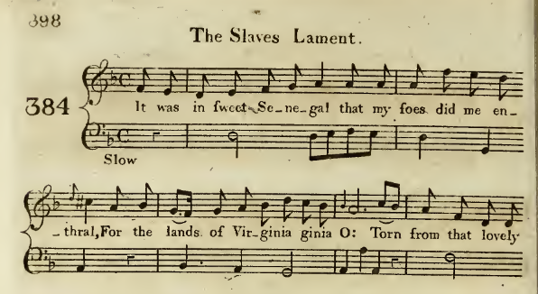 The Slave's Lament: first two lines of music from first printed edition